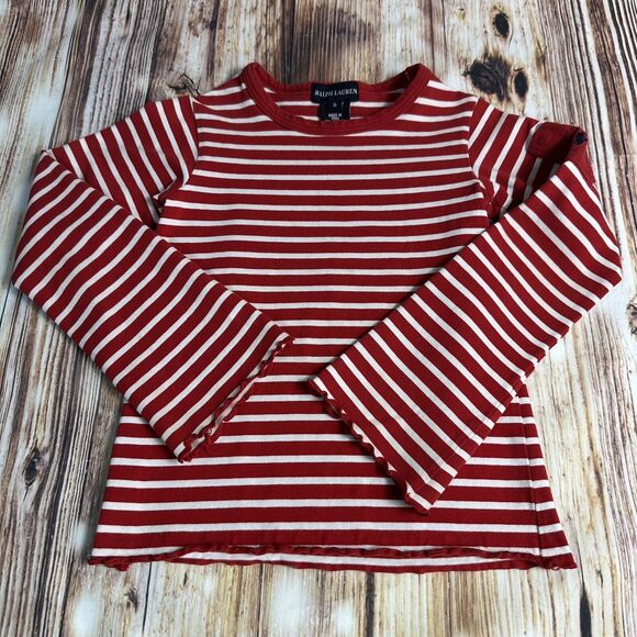 Ralph Lauren Other - Ralph Lauren Girls Sz 5 Red White Stripe Long Sleeve Shirt Top Pocket Blue Pony